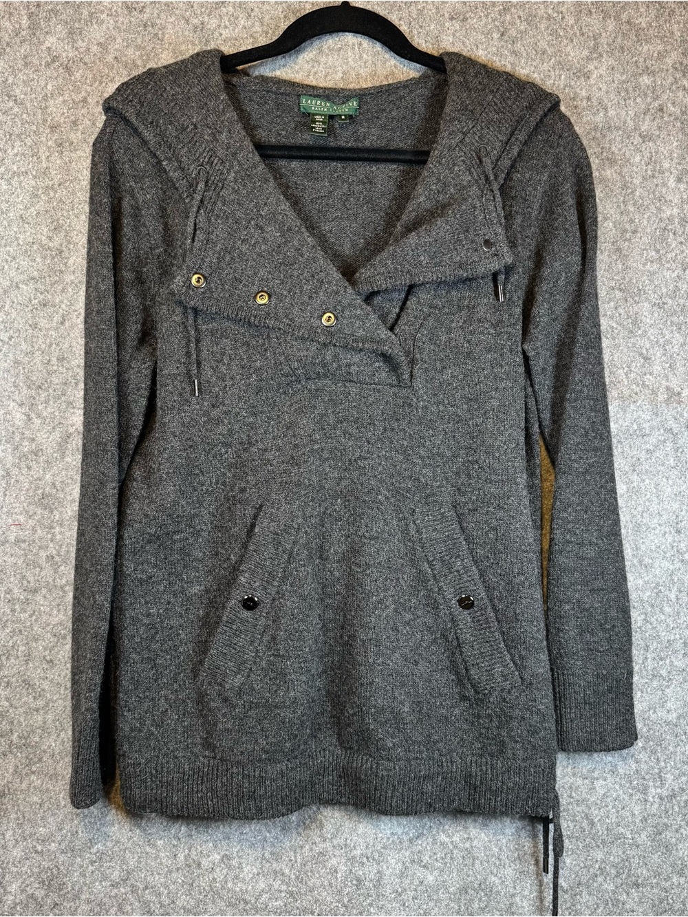 Lauren Ralph Lauren 100% Lambswool Hooded Sweater Gray M